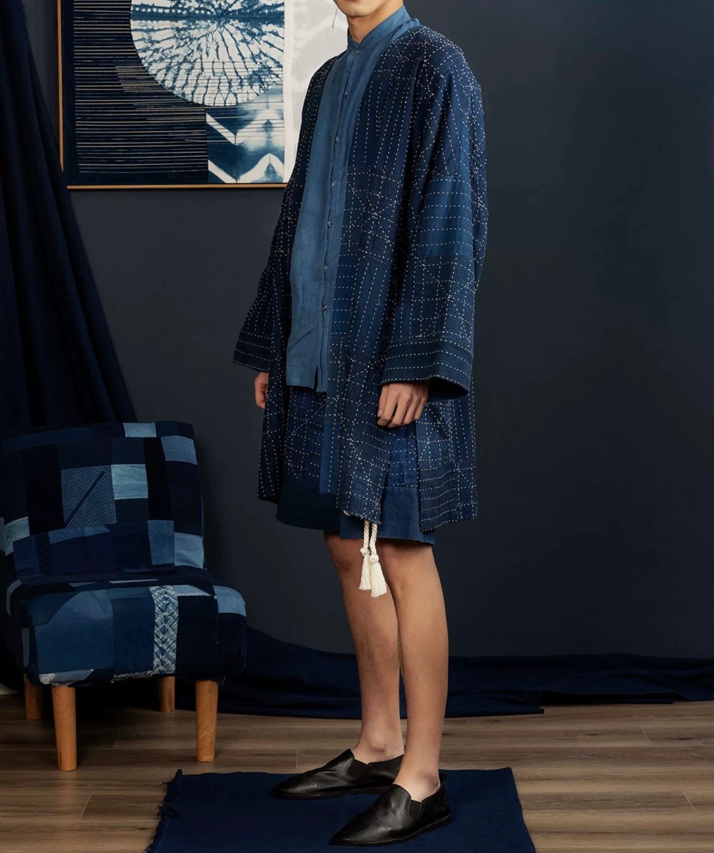 Indigo Dye Sashiko Kimono Jacket