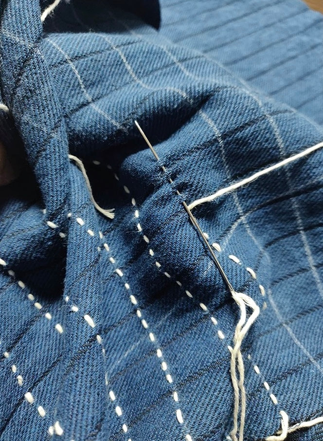 Indigo Dye Striped Sashiko Haori Jacket