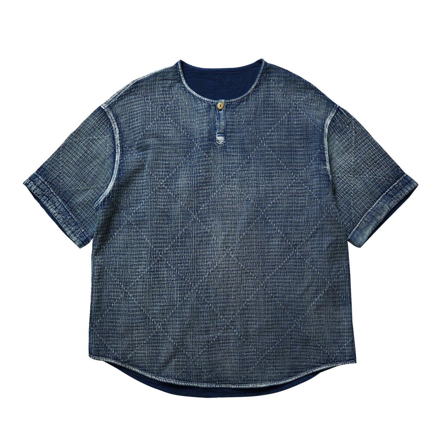 Indigo Dye Sashiko Horizon Henley Tee