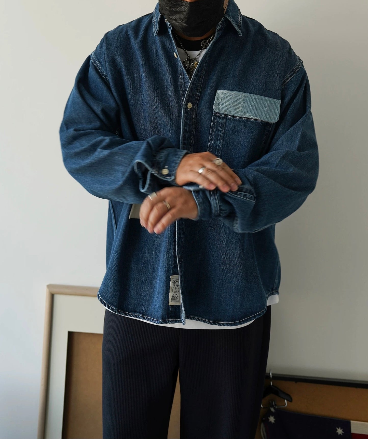 Dark Blue Patchwork Denim Shirt