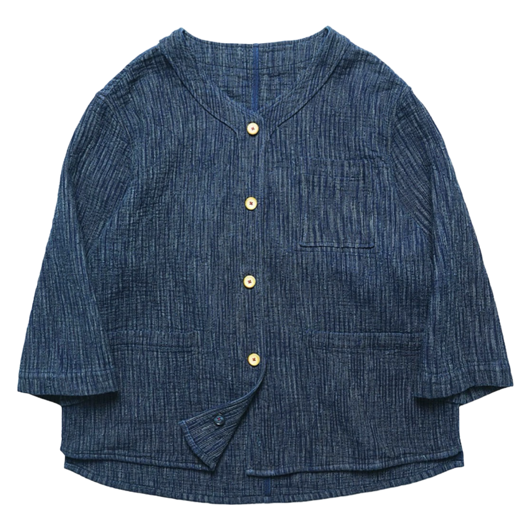 Indigo Dye Sashiko Reversible Baseball Shirt