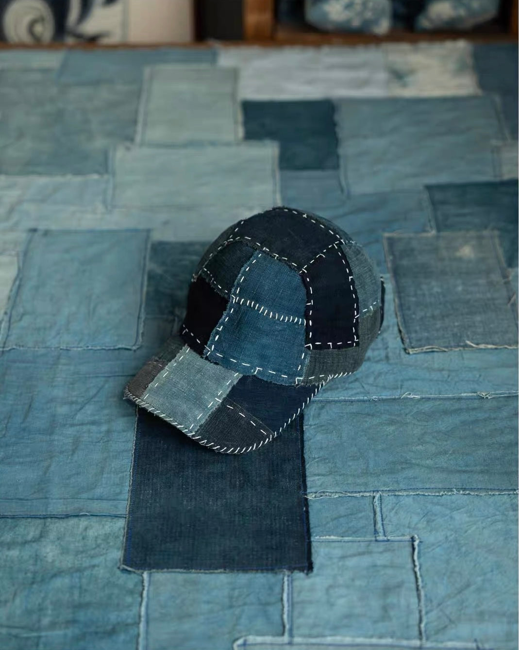 Indigo Dye Boro Sashiko Patchwork Cap