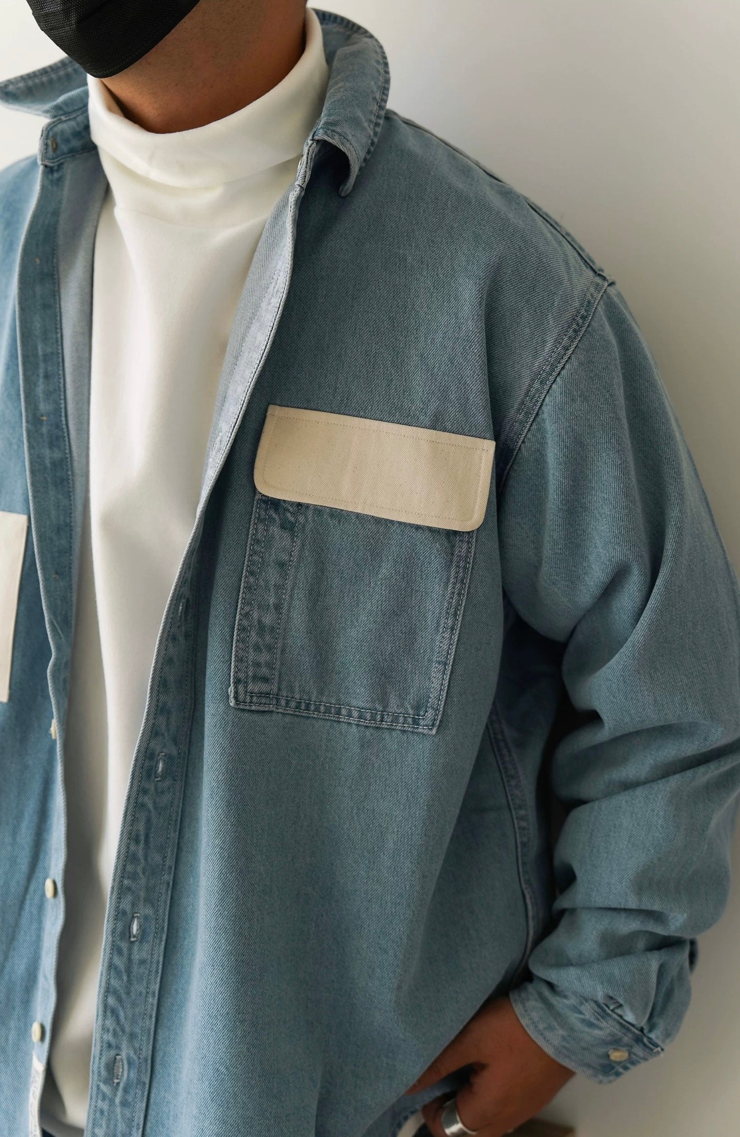 Light Blue Patchwork Denim Shirt
