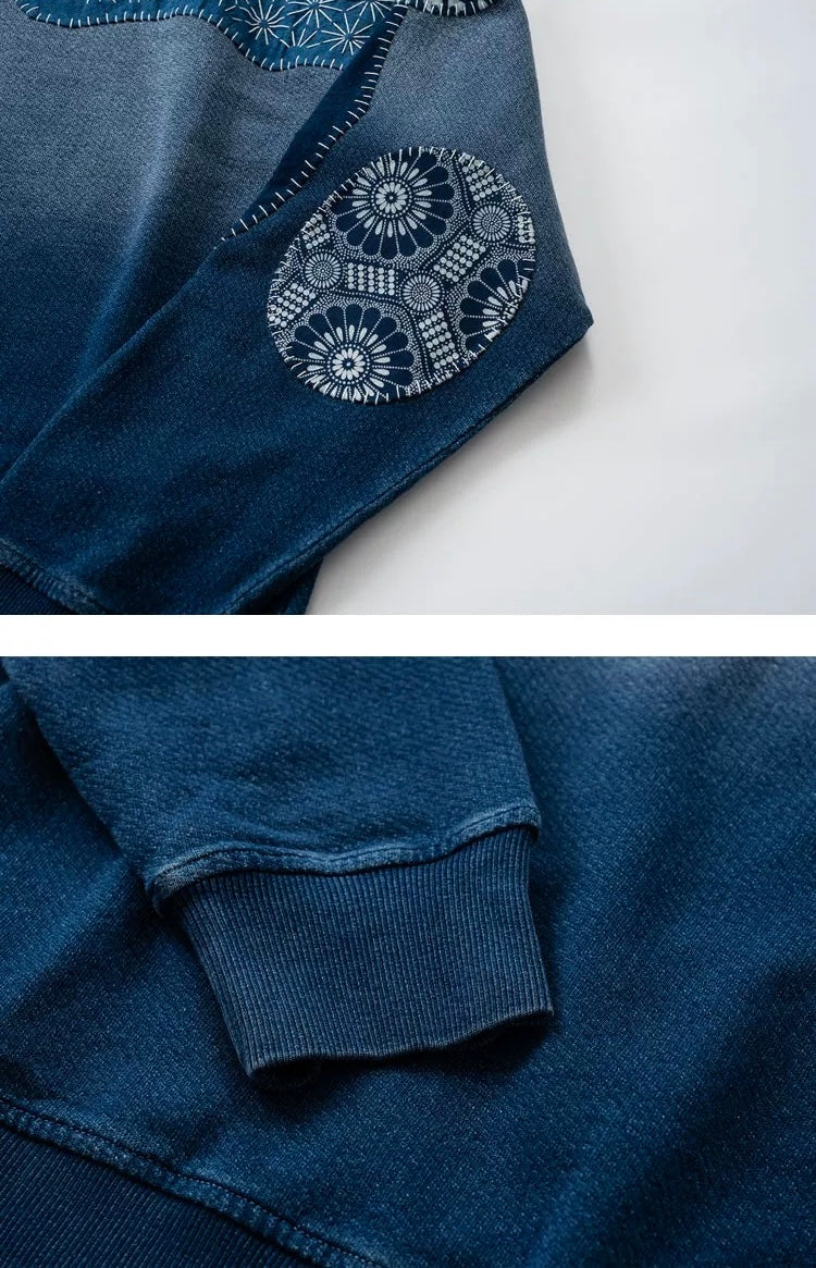 Indigo Dye Patchwork Sashiko Sweatshirt