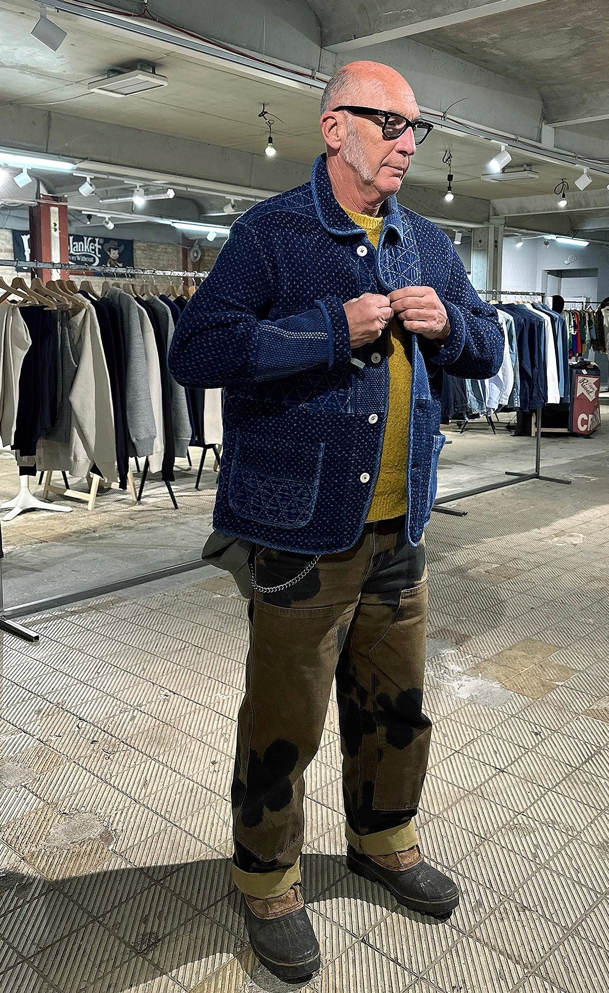 Indigo Dye Heavyweight Patchwork French Coat (5th Anniversary)