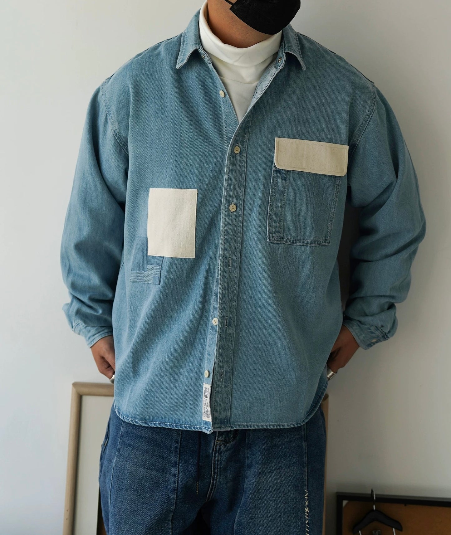 Light Blue Patchwork Denim Shirt