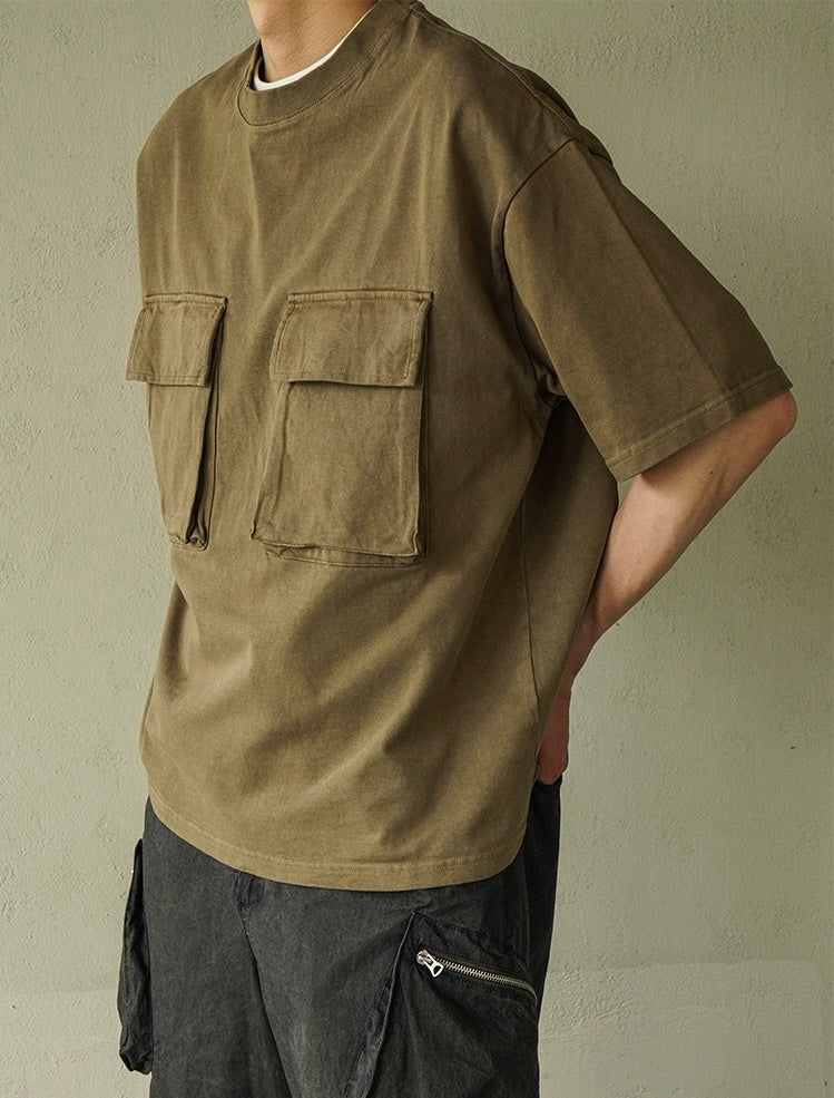 Walnut Shells Extract Dye Double Pockets T-Shirt