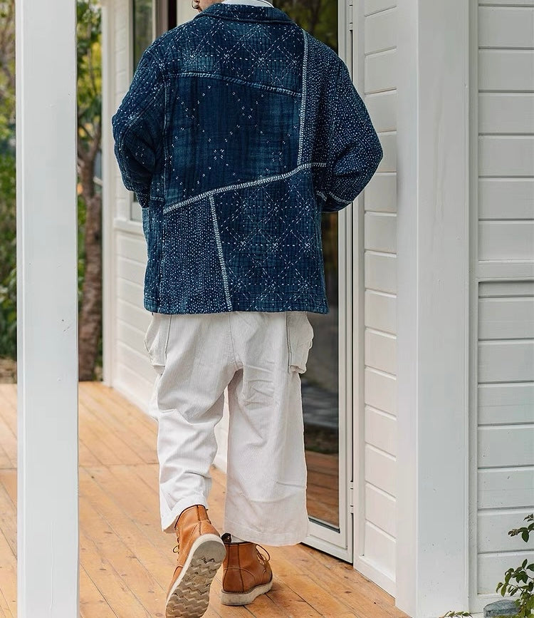 Indigo Dye Patchwork Sashiko Heavyweight Starlight Coat