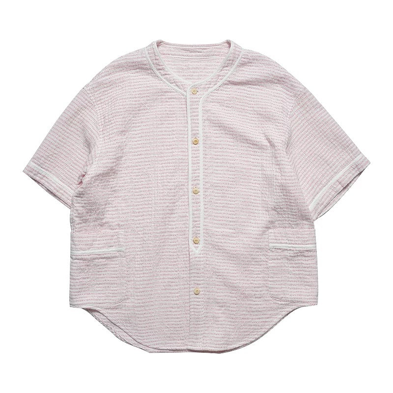 Pink Sashiko Baseball Shirt