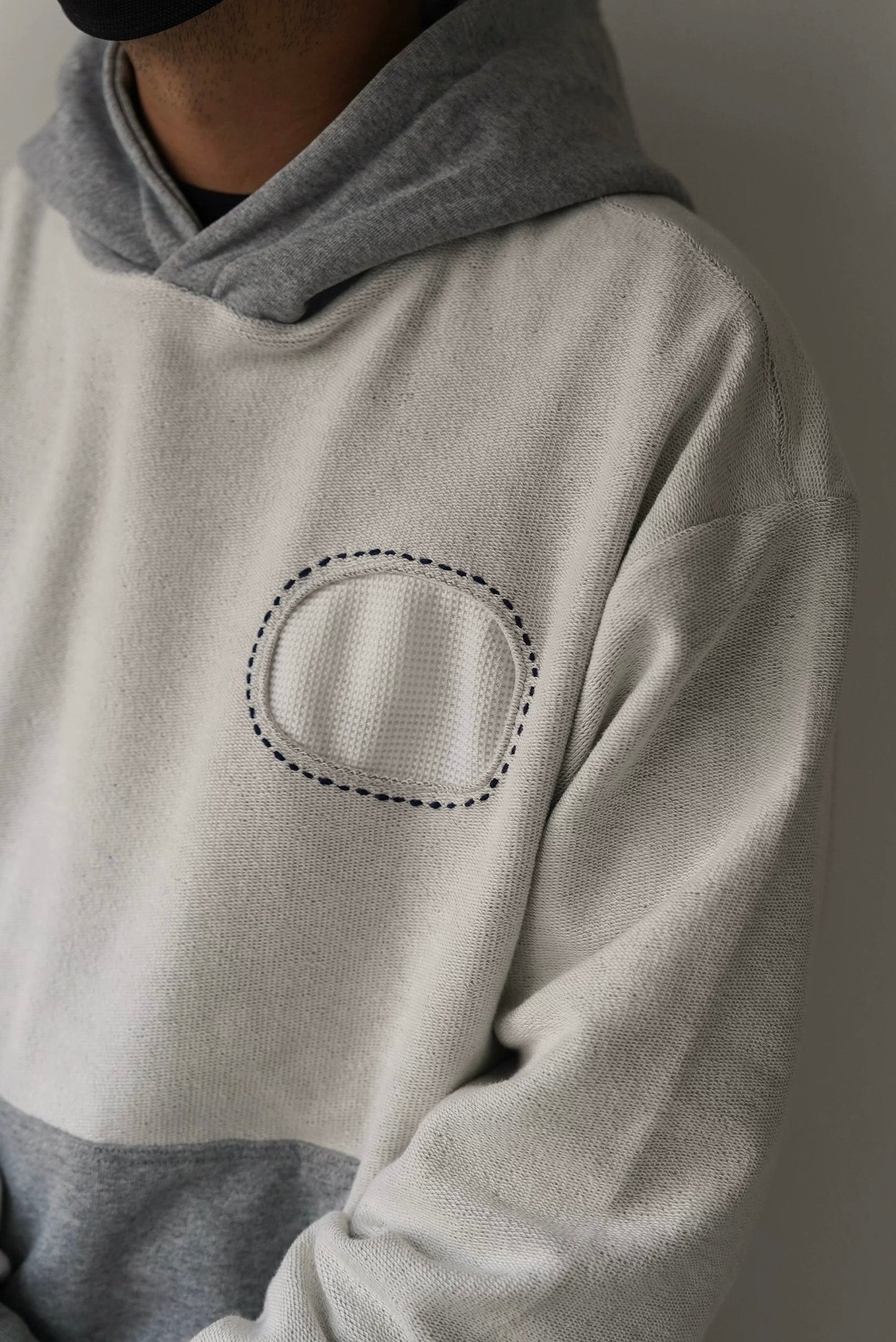 Grey Sashiko Patchwork Hoodie