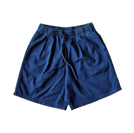 Botanical Indigo Pleated Easy Shorts