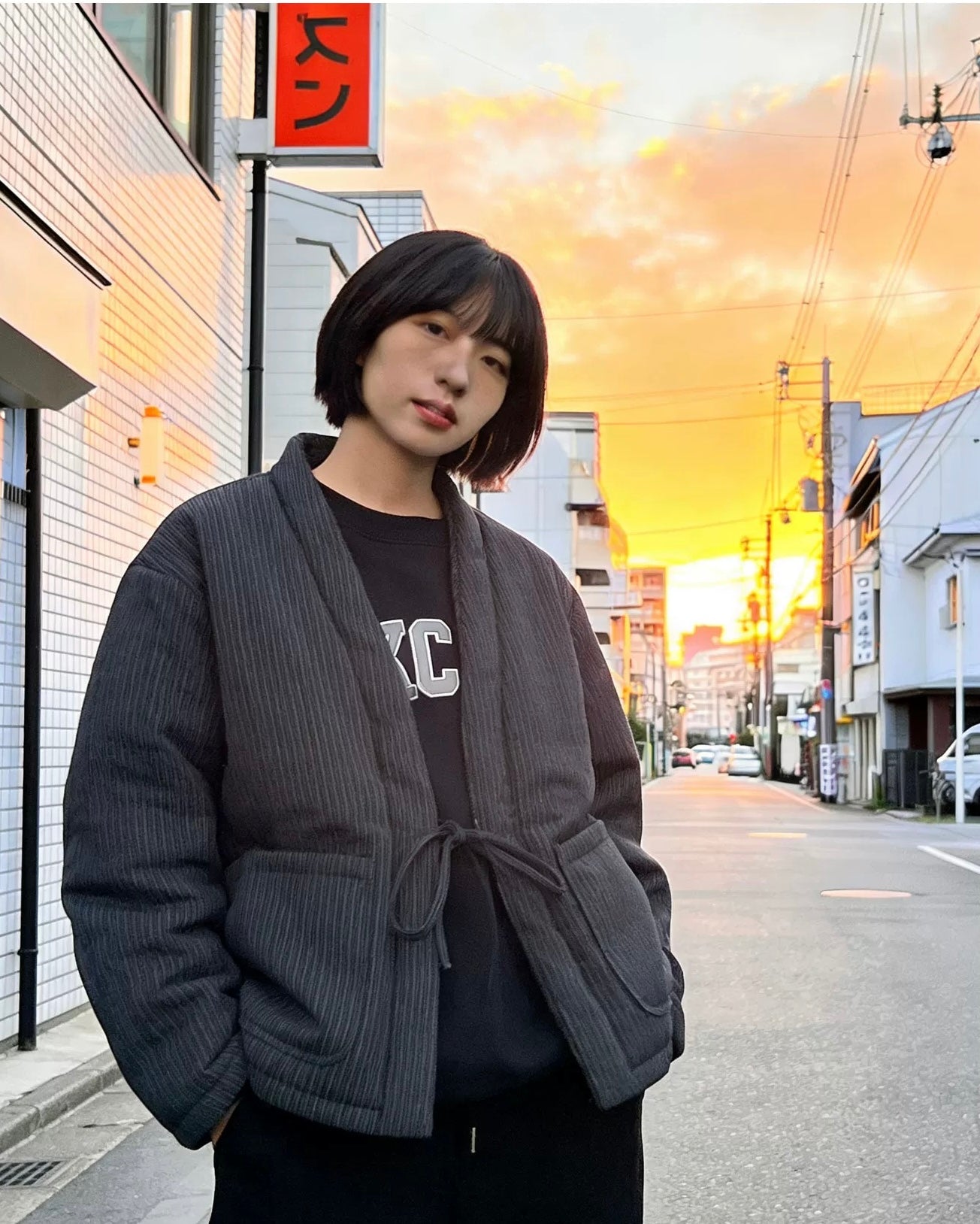 Grey Reversible Stripe Noragi Jacket
