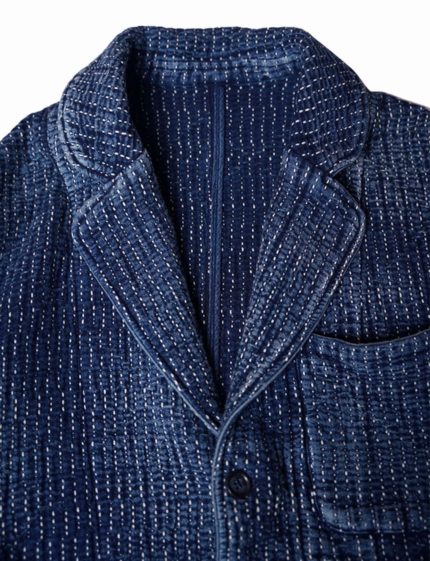 Indigo Dye Sashiko Blazer Casual Jacket - Dark Blue