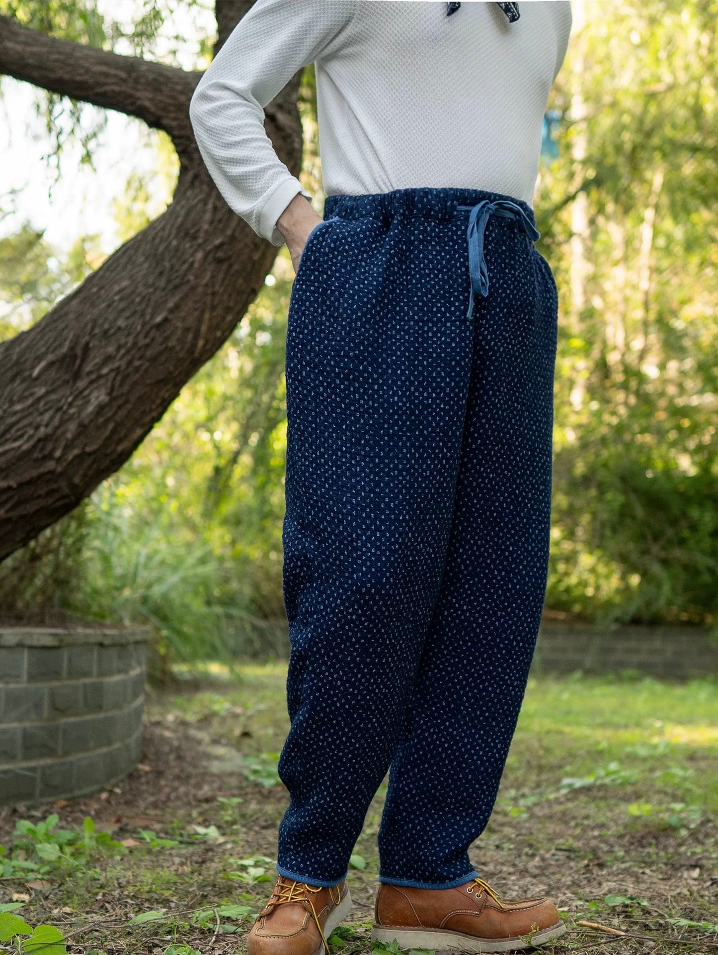 Indigo Dye Sashiko Carrot Pants