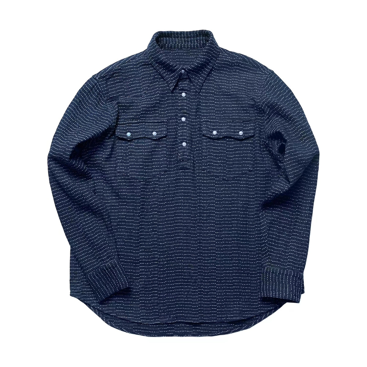 Indigo Dye Running Stitch Sashiko Western Shirt