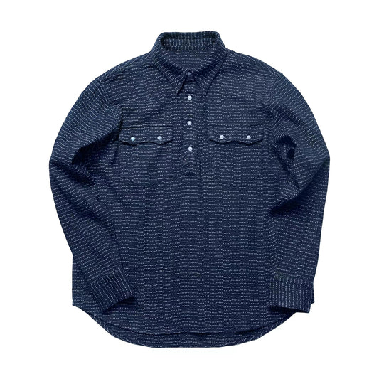 Indigo Dye Running Stitch Sashiko Western Shirt