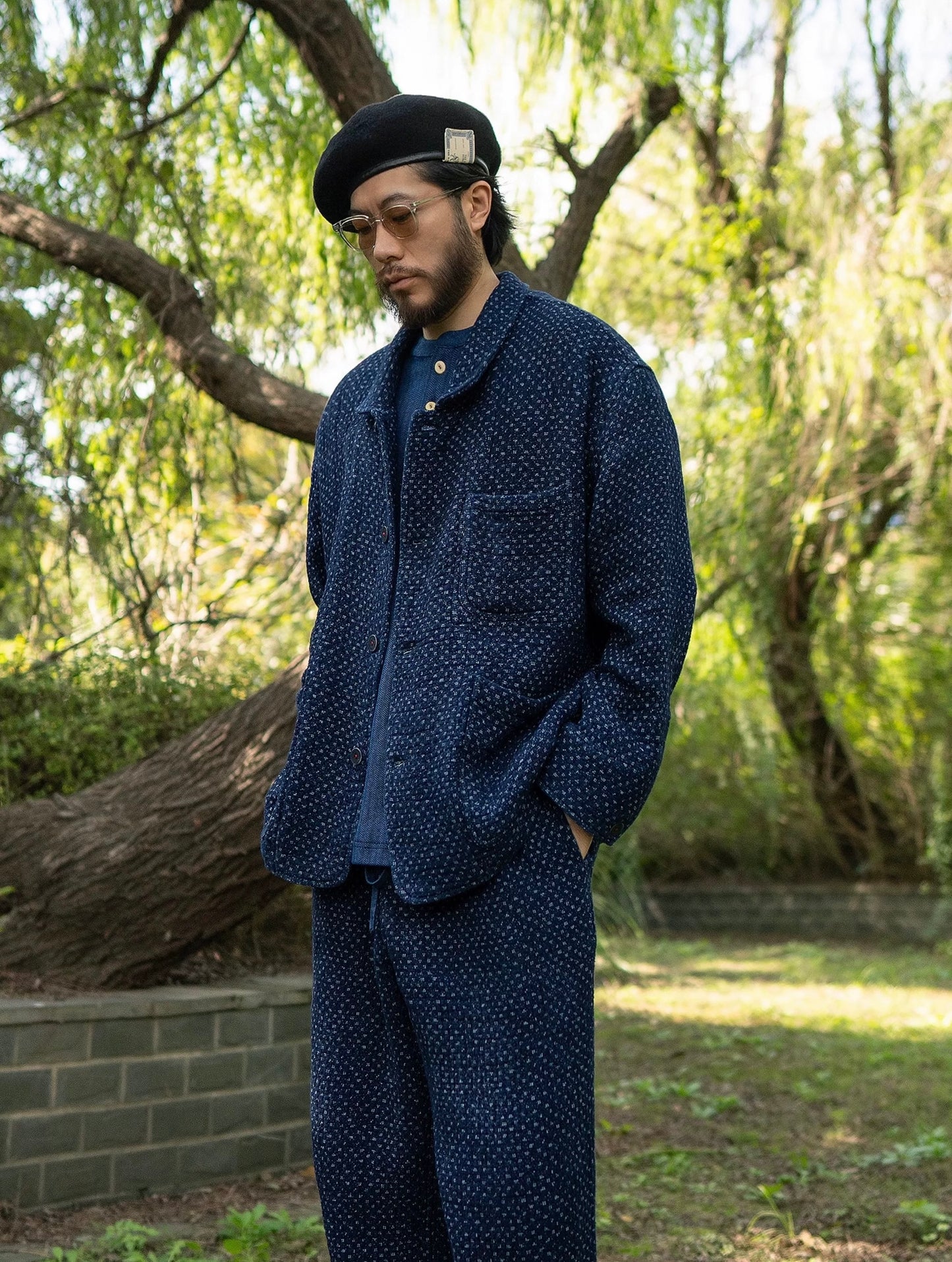 Indigo Dye Heavyweight Sashiko French Coat