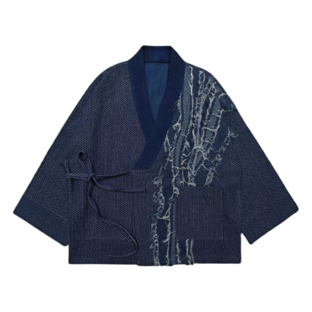 Denim Jacquard Patchwork Haori Jacket