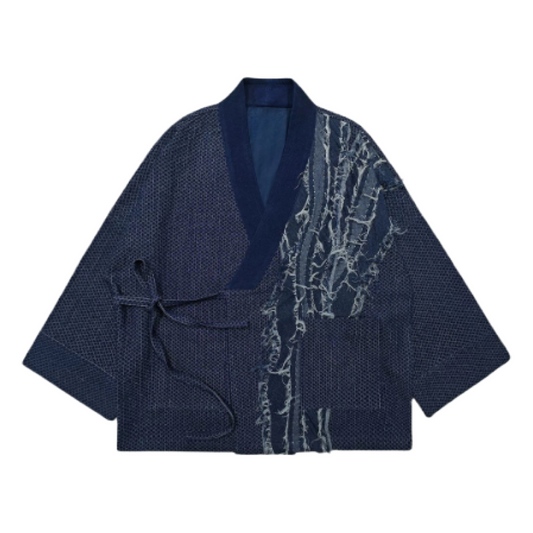 Denim Jacquard Patchwork Haori Jacket