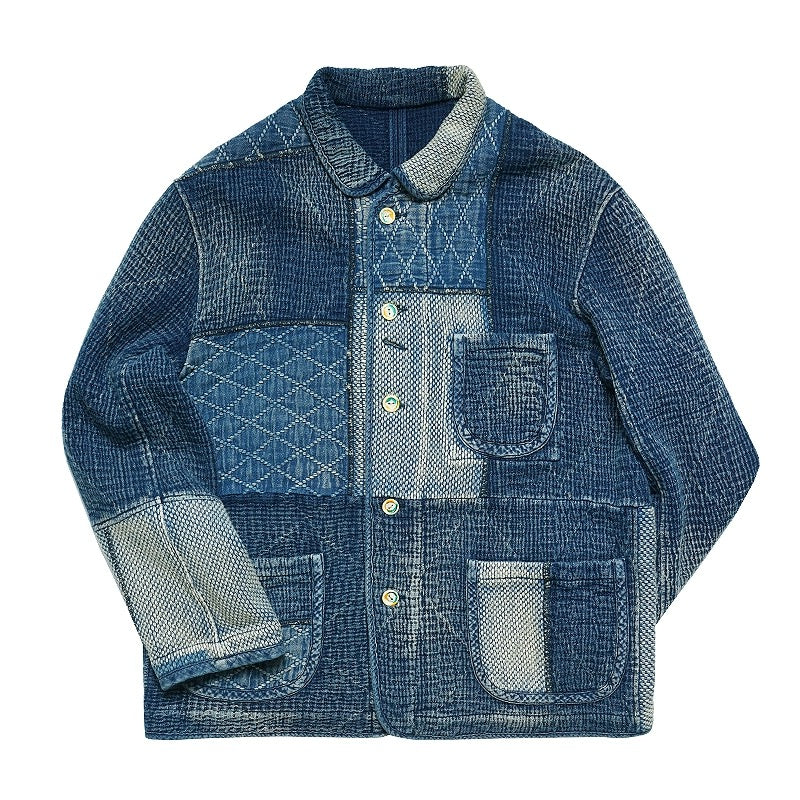 Indigo Dye Patchwork Sashiko Kendo Coat - Light Blue