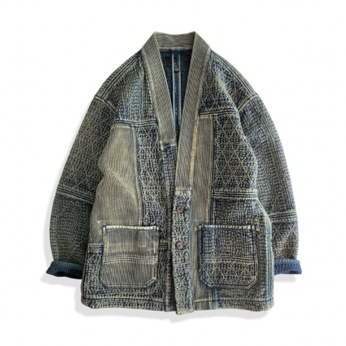 Indigo Dye Retro Sashiko Noragi Jacket