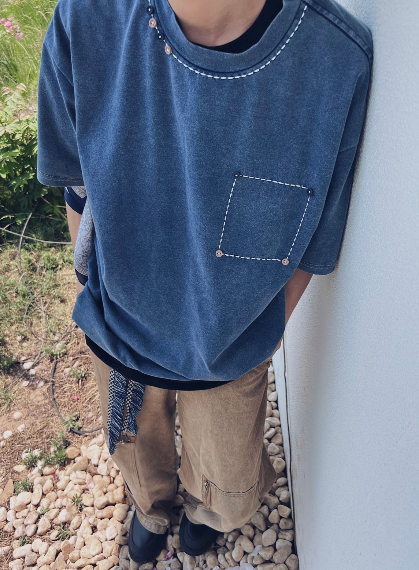 Indigo Dye Retro Sashiko T-Shirt