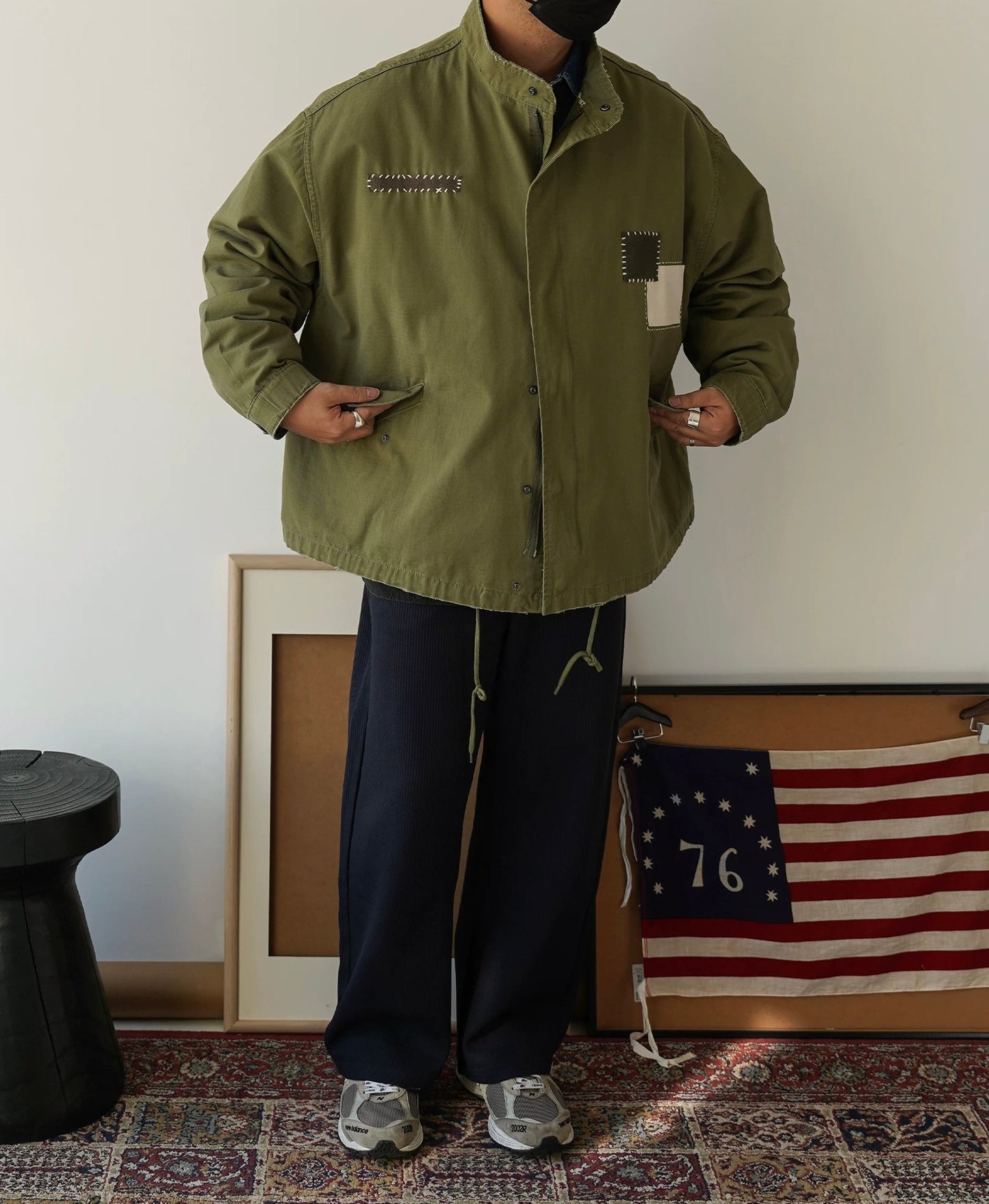 Military Green Sashiko Patchwork M51 Flight Jacket