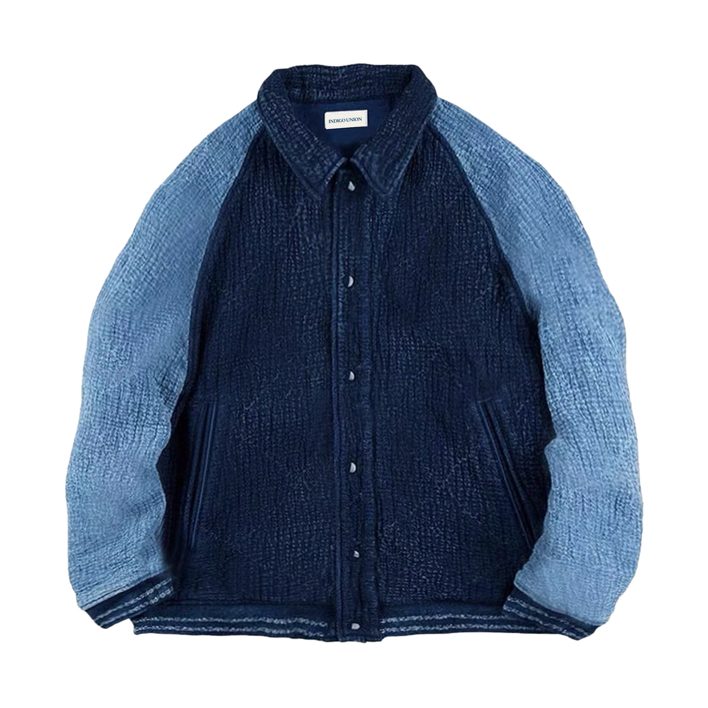 Indigo Dye Sashiko Two Tone Baseball Jacket