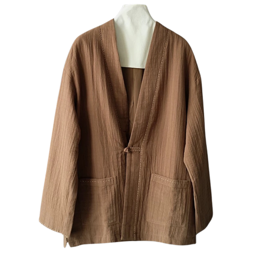 Brown Sashiko Stitch Noragi Jacket