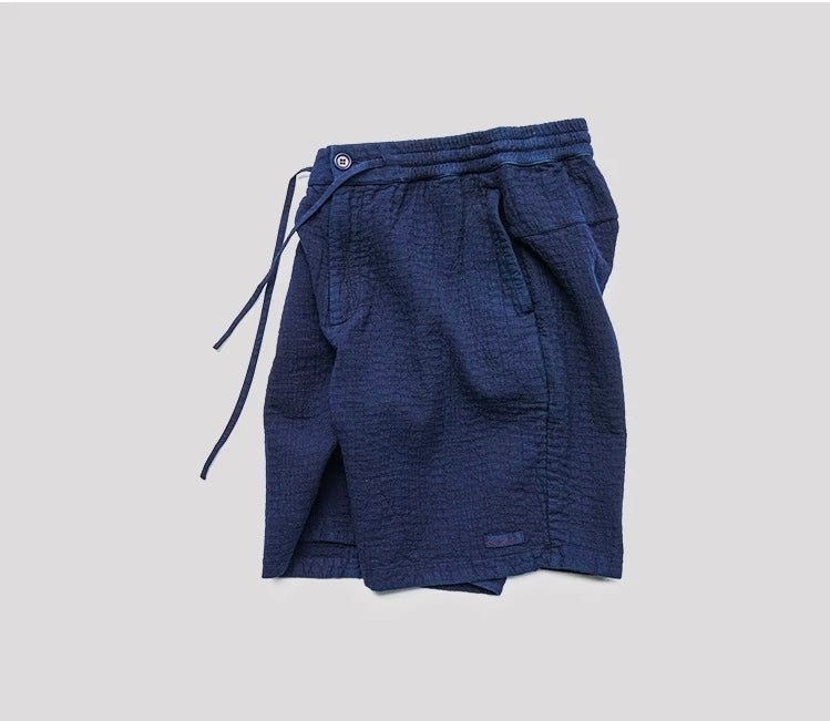 Indigo Dye Kendo Elastic Waist Shorts