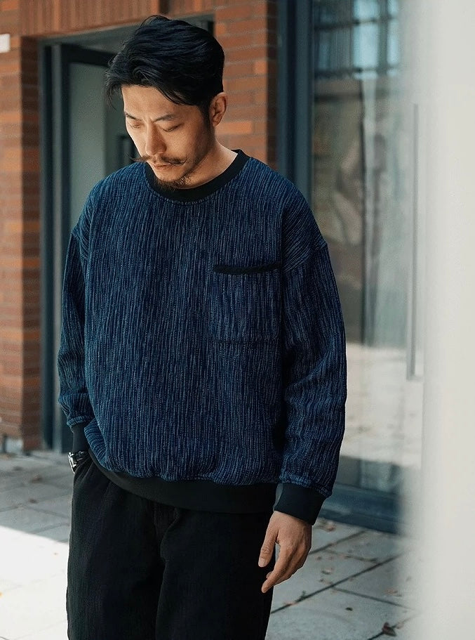 Indigo Dye Sashiko Worker Sweatshirt