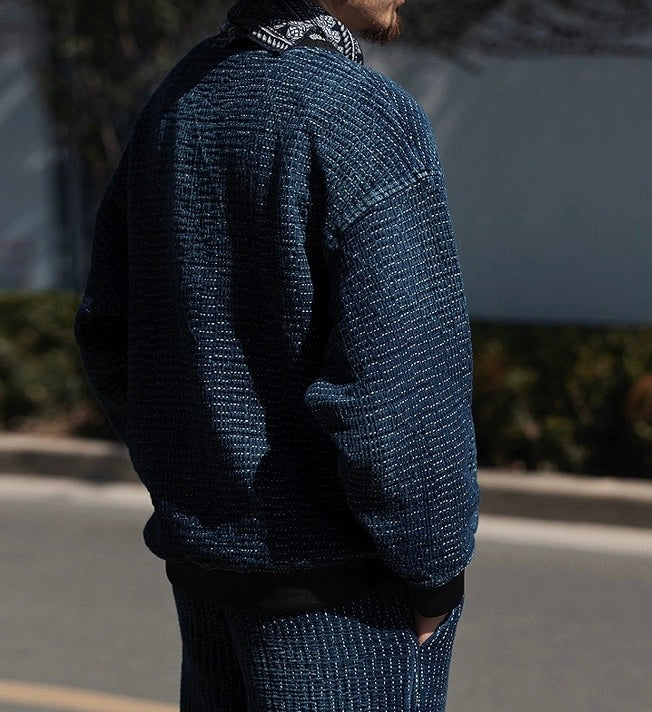 Indigo Dye Sashiko Batwing Sweatshirt