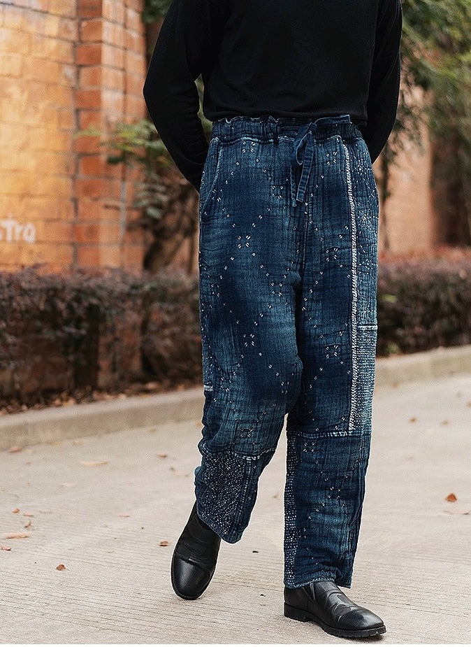 Indigo Dye Sashiko Starry Night Pants