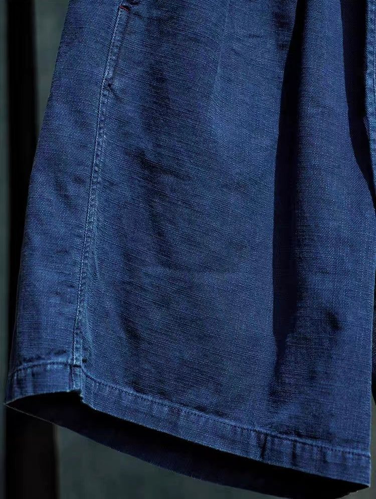 Botanical Indigo Pleated Easy Shorts