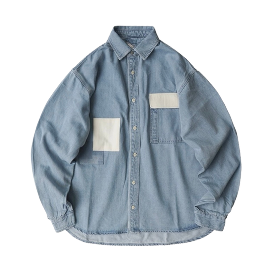 Light Blue Patchwork Denim Shirt