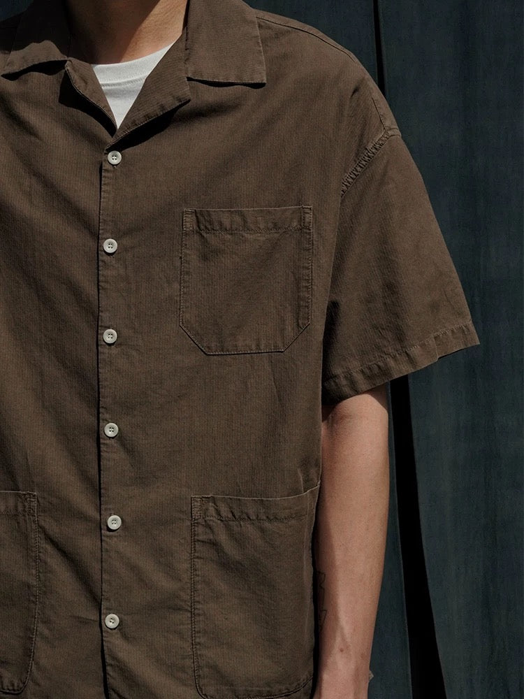 Walnut Hulls Dye Short Sleeves Aloha Shirt