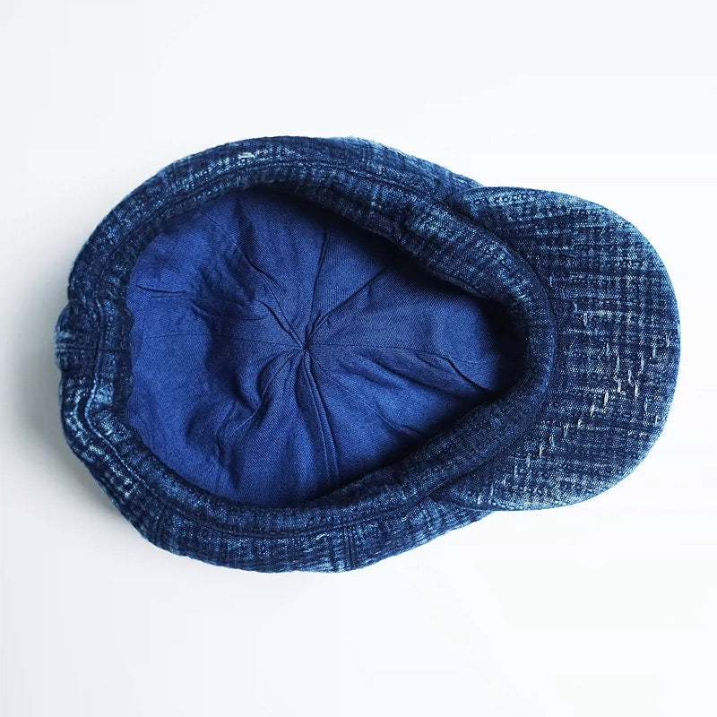 Indigo Dye Sashiko Heavy Wash Newsboy Cap