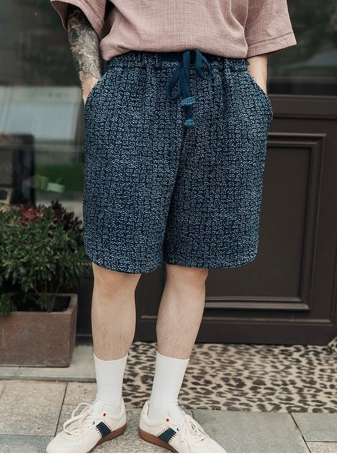 Indigo Dye Sashiko Sakura E-Waist Shorts