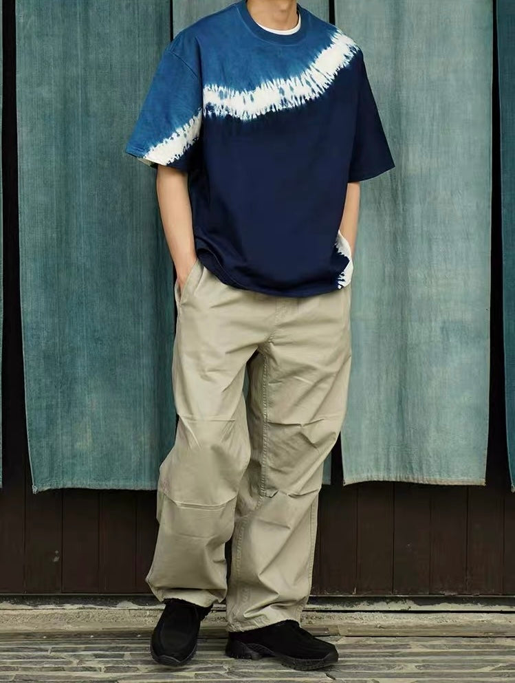 Indigo Shibori Wave Diagonal Tie Dye Tee