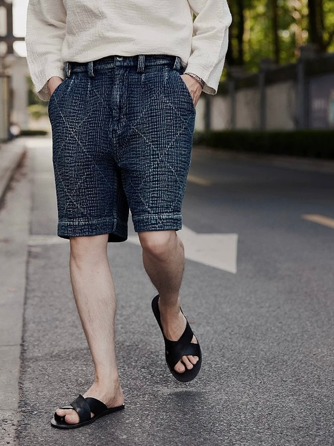 Indigo Dye Sashiko Crossed Shorts