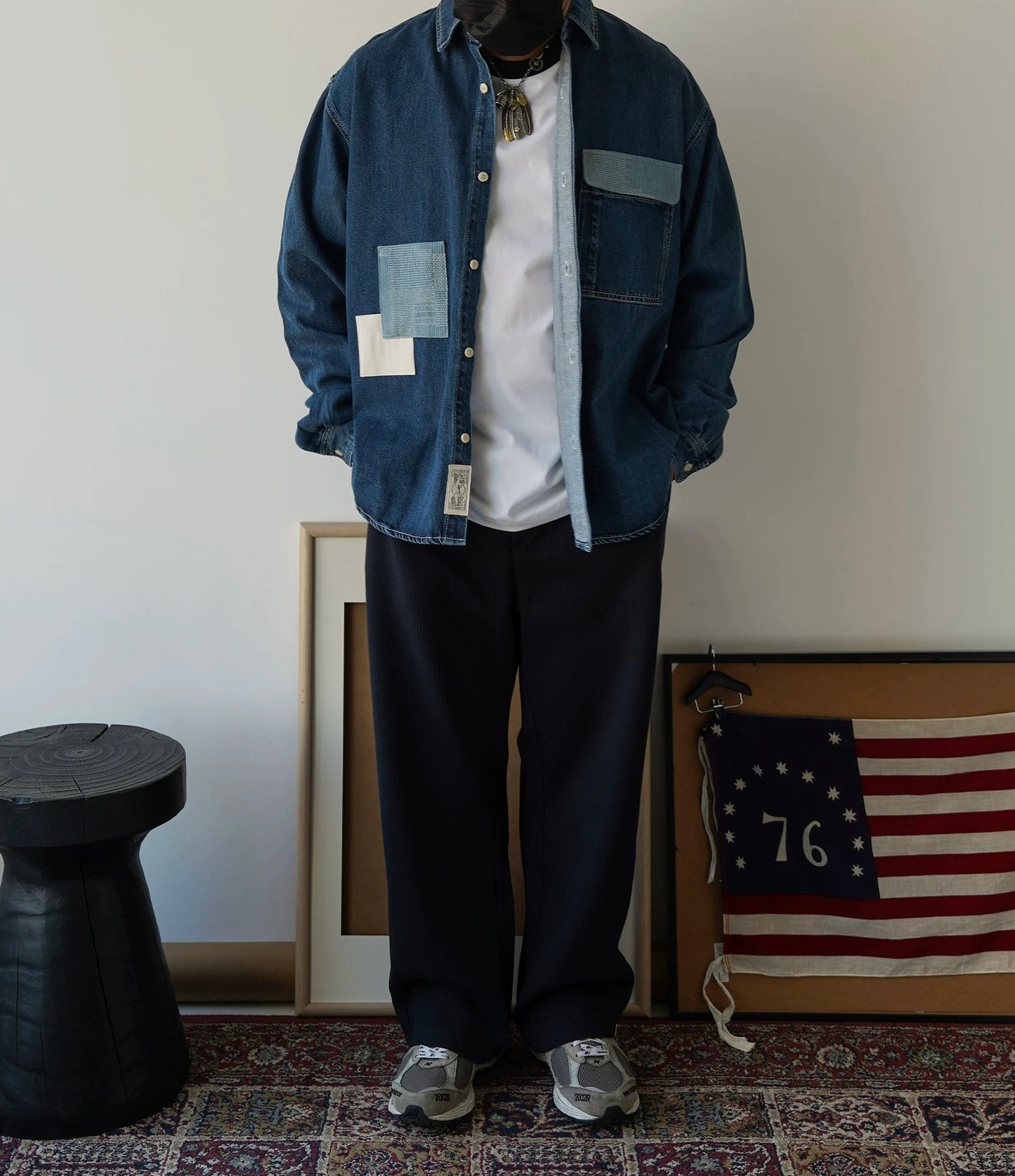 Dark Blue Patchwork Denim Shirt