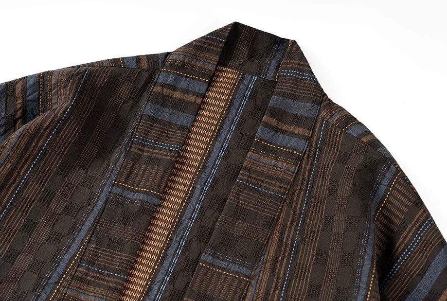 Multi-Stripe Sashiko Hanten Jacket