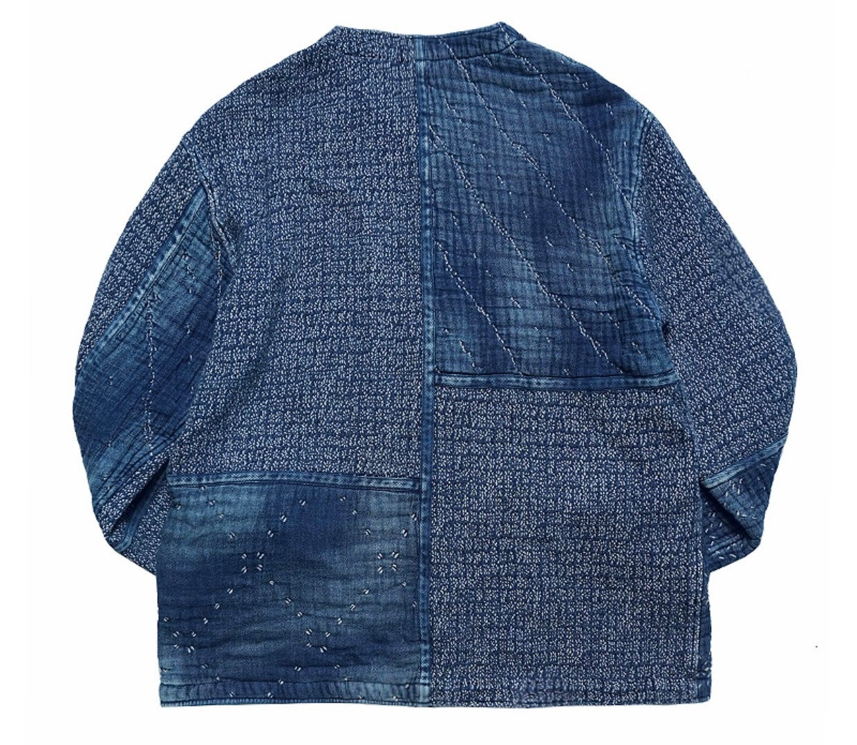 Indigo Dye Sashiko Cherry Blossom Collarless Jacket