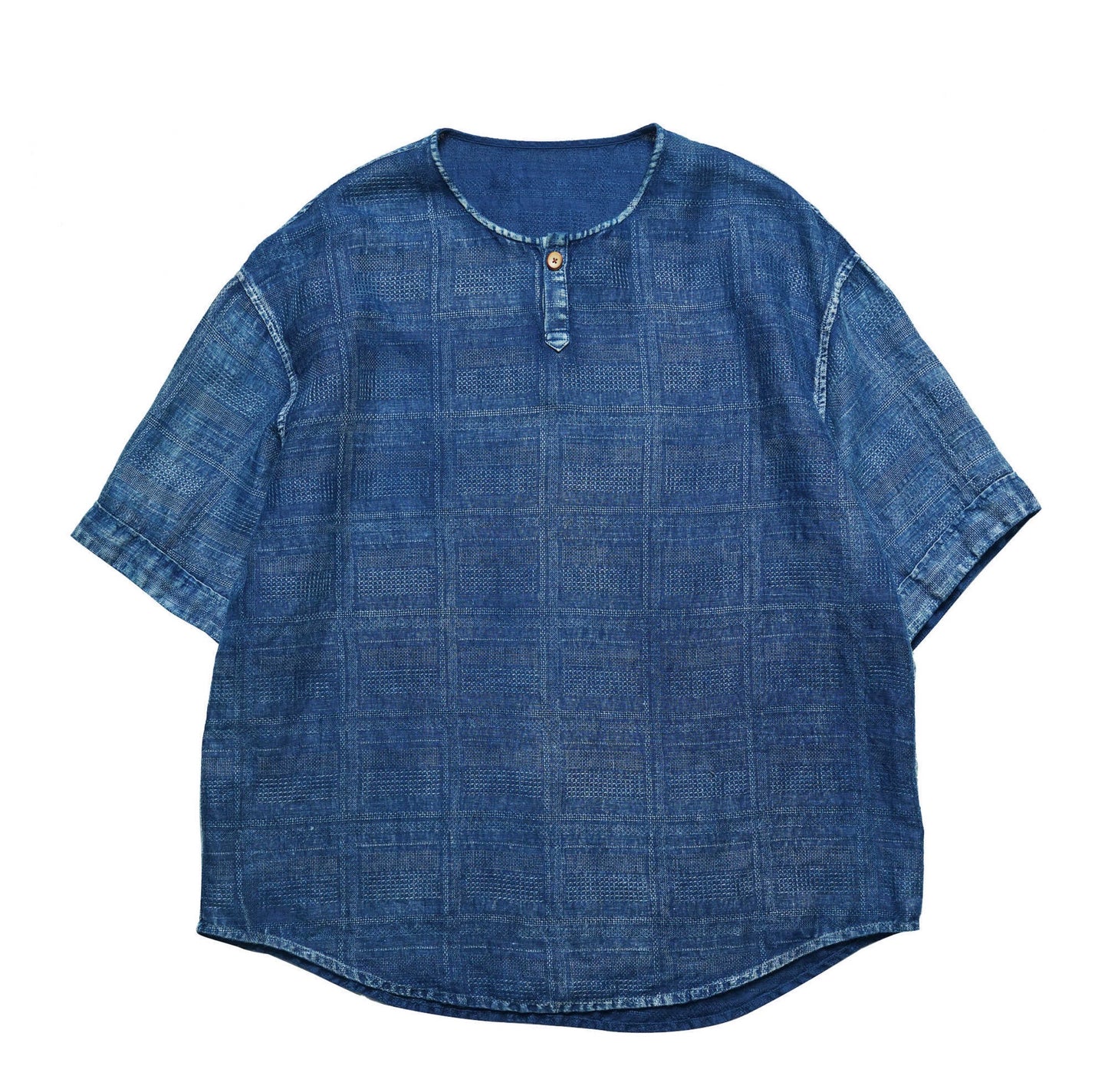 Indigo Dye Linen Henley Shirt