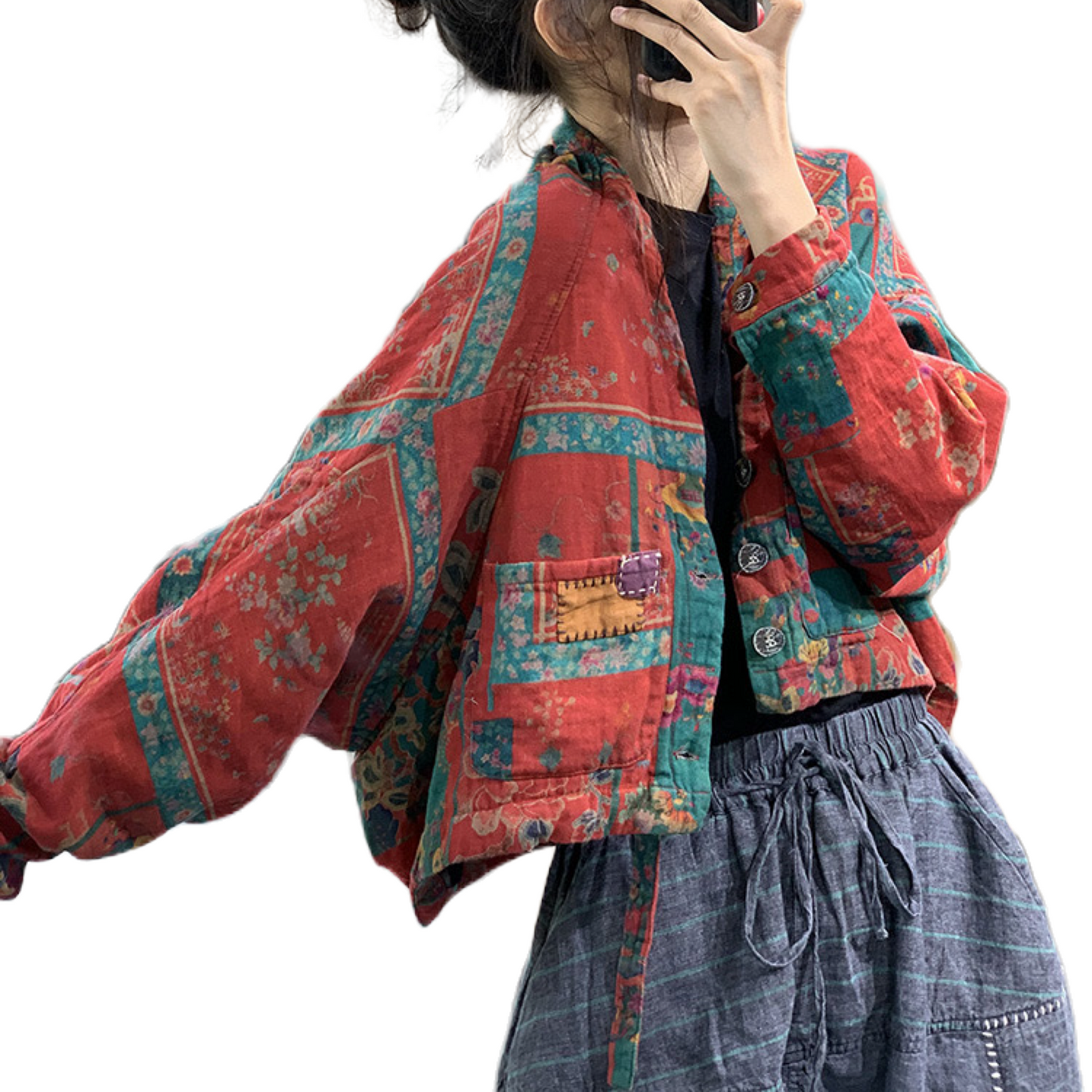 Folk Patchwork Padded Noragi Jacket