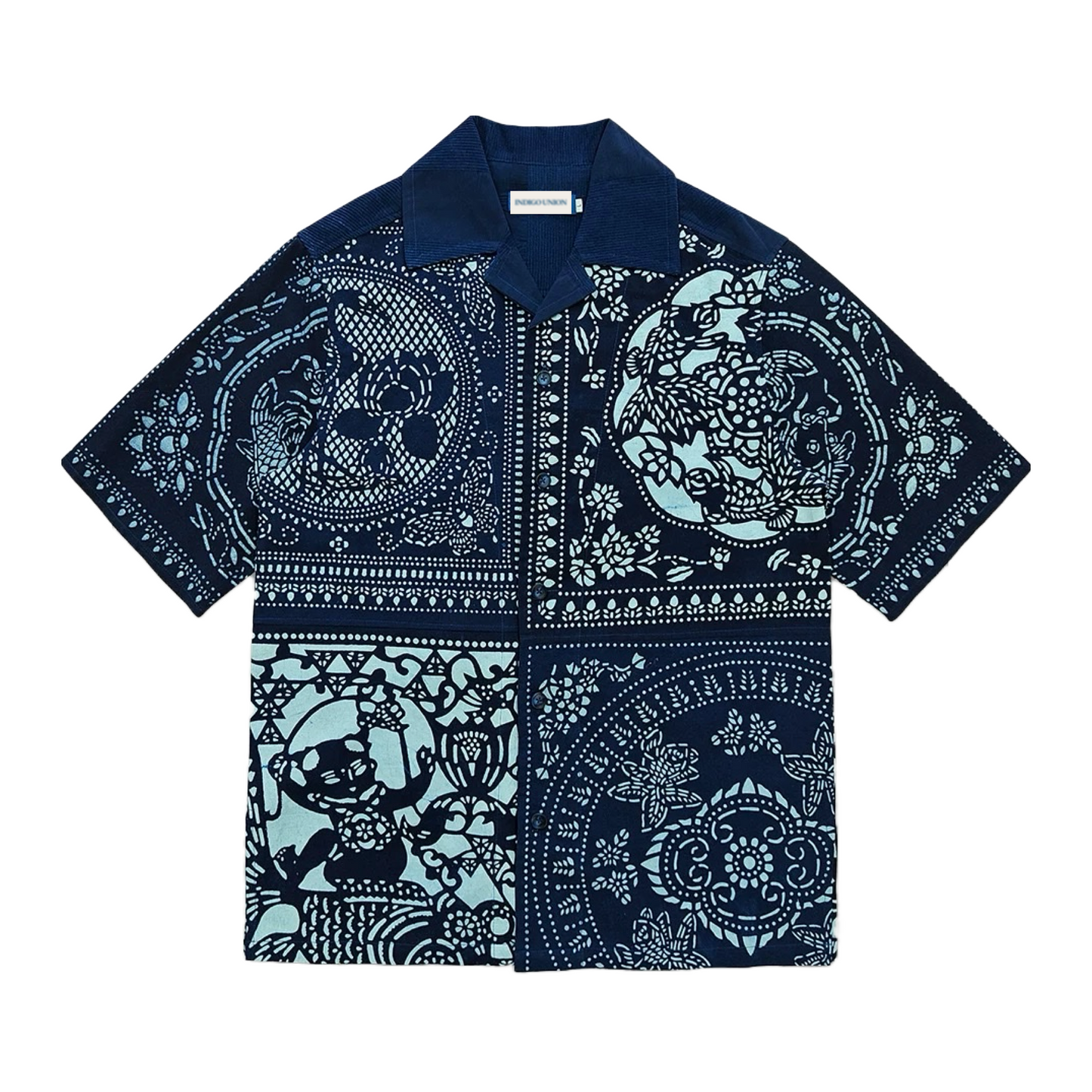 Indigo Dye Nature Patchwork Aloha Shirt