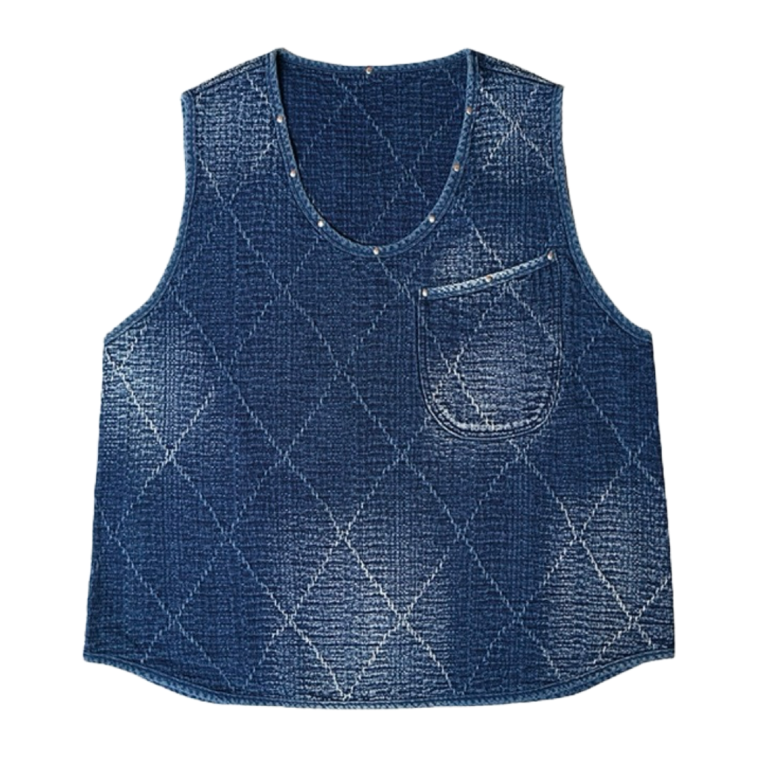 Dark Indigo Dye Sashiko Retro Vest