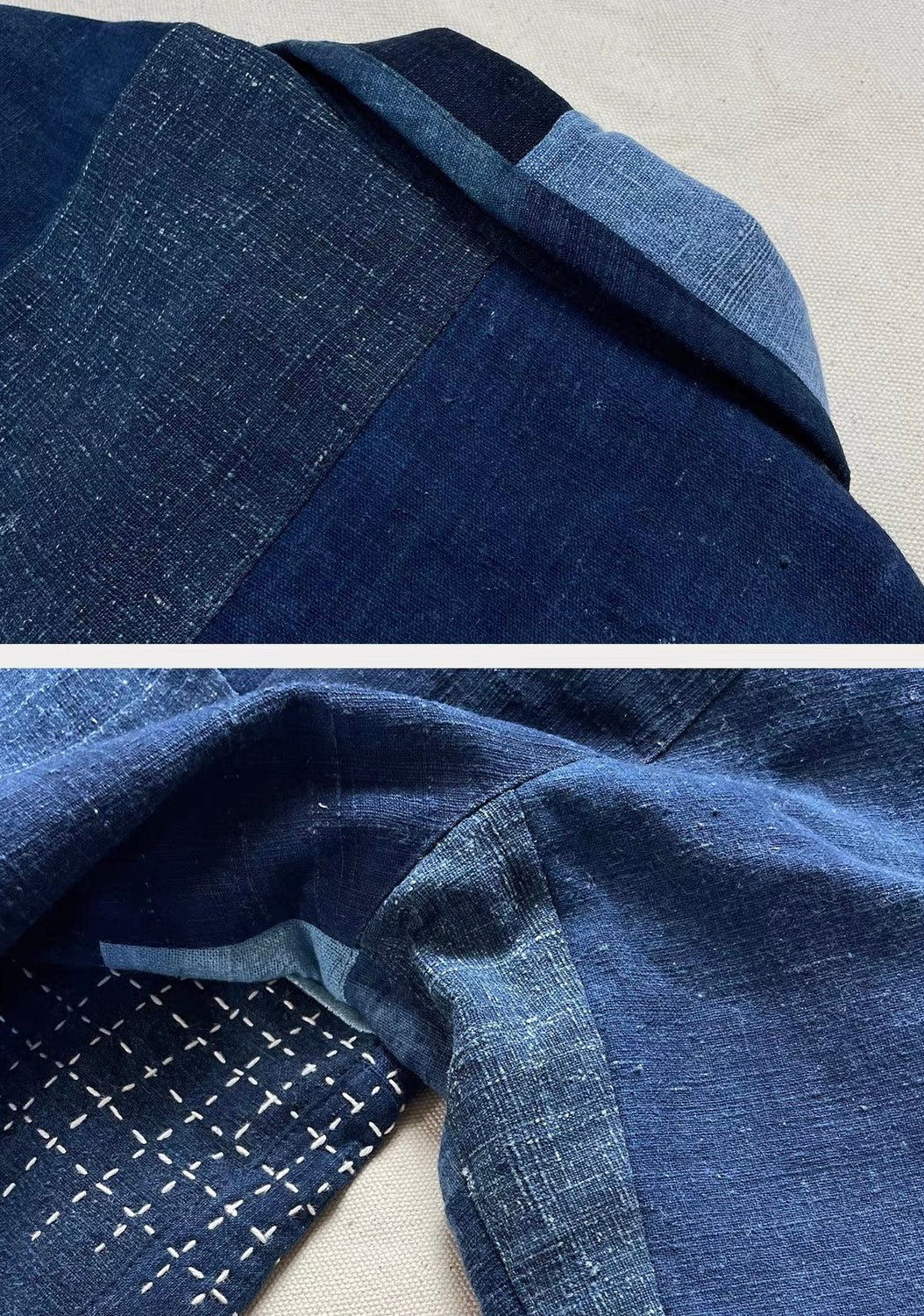 Indigo Dye Boro Patchwork Sashiko Chore Jacket