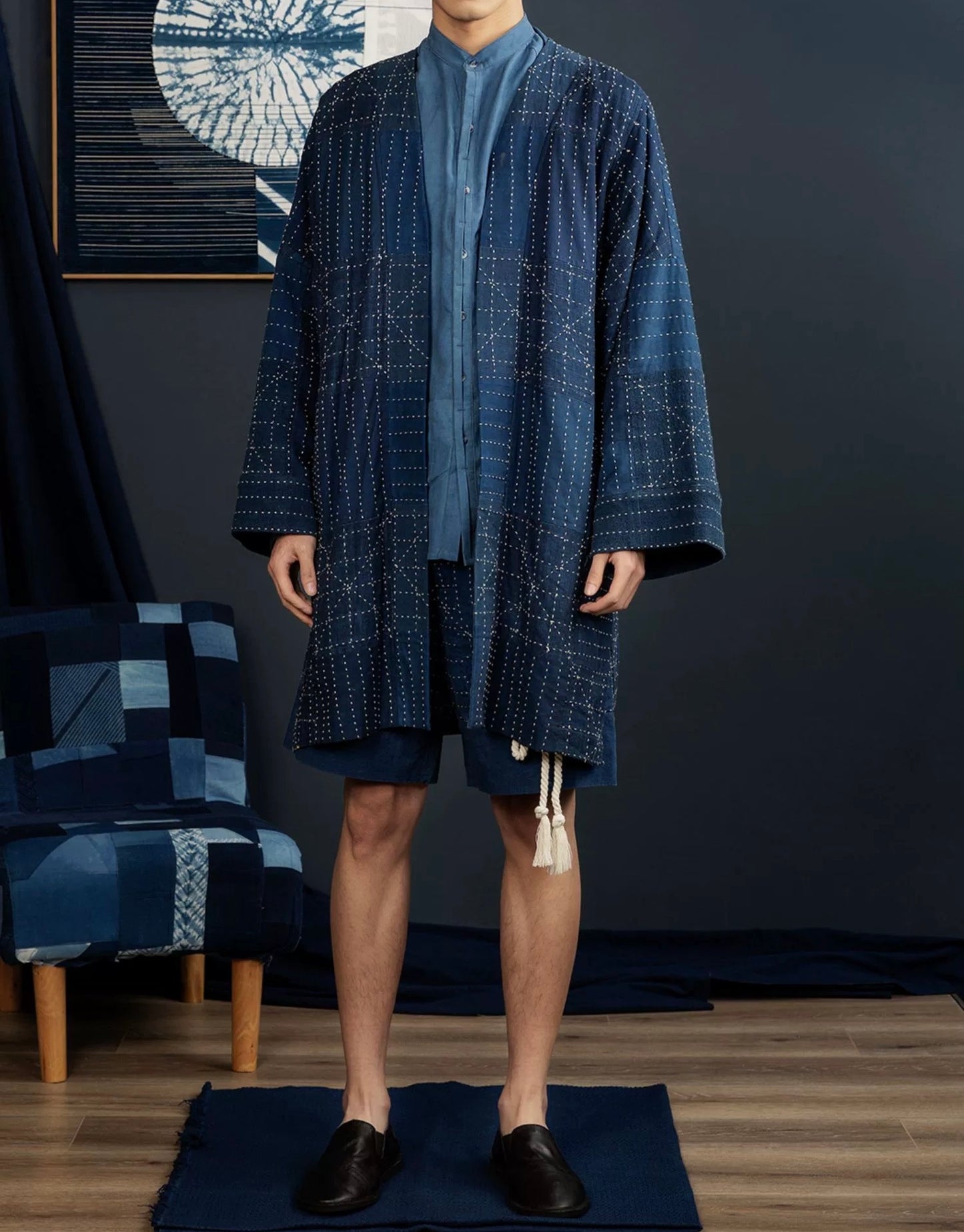 Indigo Dye Sashiko Kimono Jacket