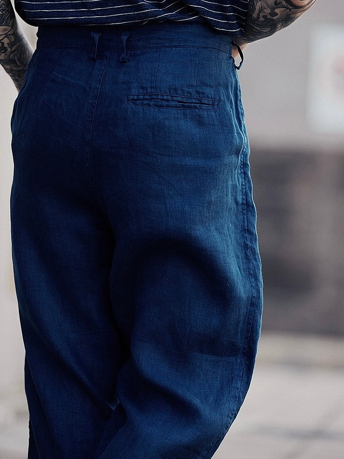 Indigo Dye Linen Tapered Pants